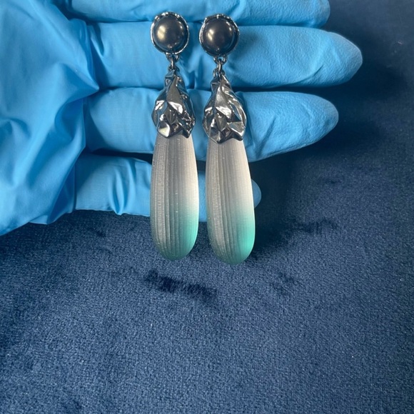 100% Authentic Vintage,Alexis Bittar Green, Blue/ White Ombré Lucite, Faux Pearl - Picture 3 of 4